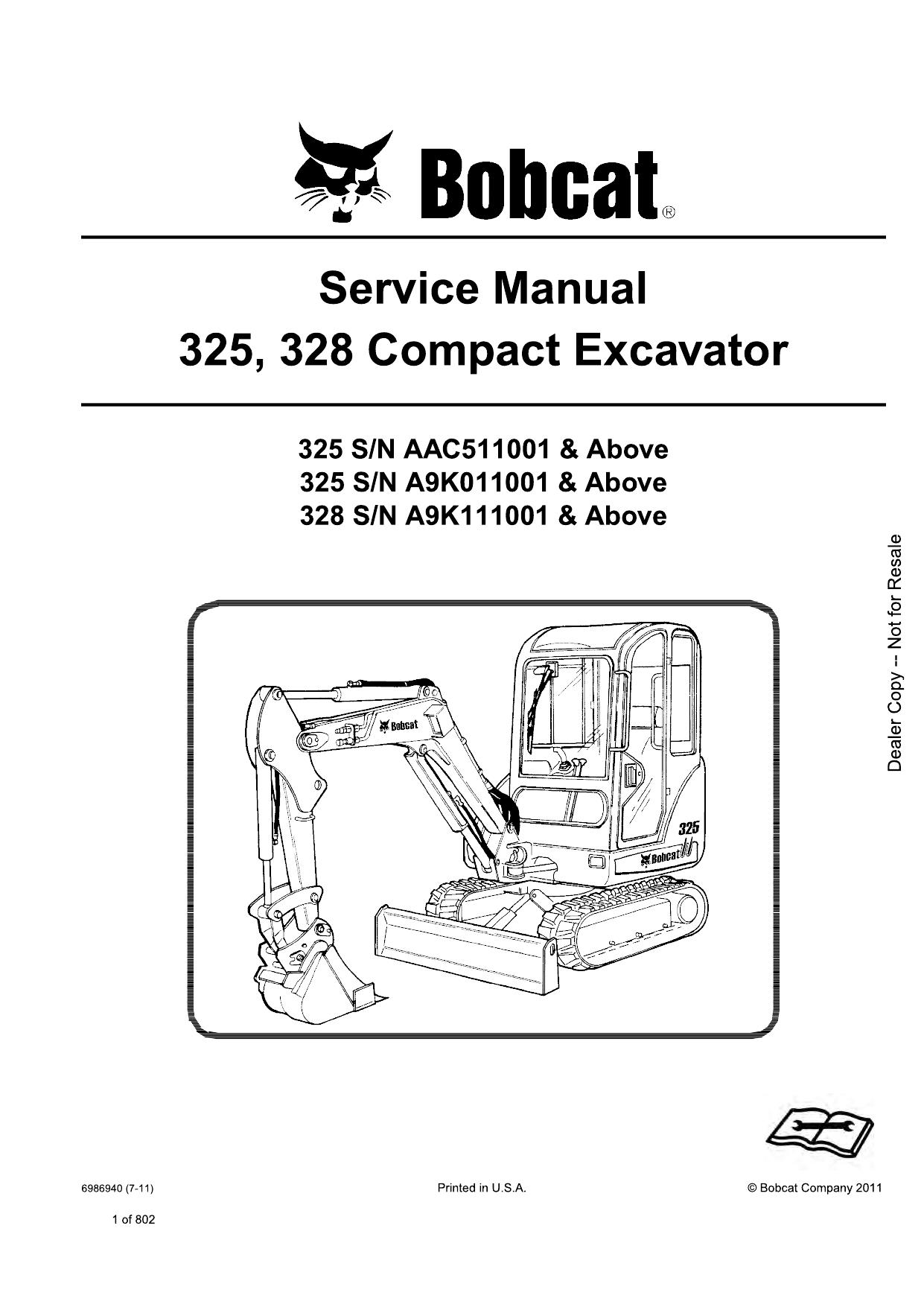 325, 328 Compact Excavator Service Manual Bobcat